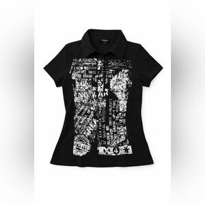Tribal Black Graphic Button Front Short Sleeve Blouse Women’s M